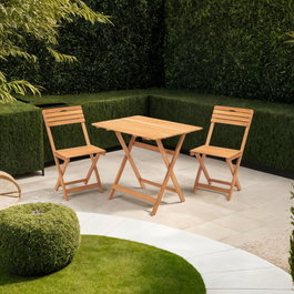 Hanah Home Conjunto de mesa y sillas de jardín My003 de madera de haya marrón